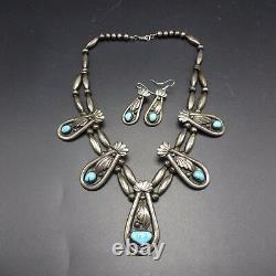 OLD PAWN Vintage NAVAJO Sterling Silver & TURQUOISE Necklace & Earrings SET