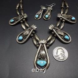 OLD PAWN Vintage NAVAJO Sterling Silver & TURQUOISE Necklace & Earrings SET