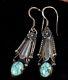 Old Pawn Vintage Navajo Old Turquoise Squash Blossom Sterling Dangle Earrings