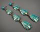 Old Vintage Zuni Sterling Silver Turquoise Inlay Dangle Earrings 2.75 Awesome