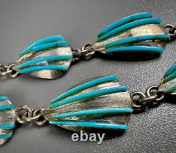 OLD Vintage Zuni Sterling Silver Turquoise Inlay Dangle Earrings 2.75 AWESOME