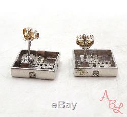 ONA Sterling Silver Vintage 925 Square Cross Stud Diamond Earrings (5.8g) 519526