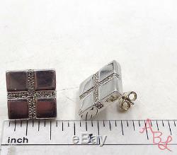 ONA Sterling Silver Vintage 925 Square Cross Stud Diamond Earrings (5.8g) 519526