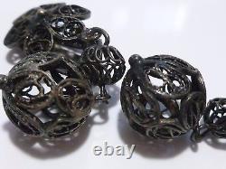 Old Great Vintage Sterling Silver Estate Filigree Womens Ball Dangle Earrings