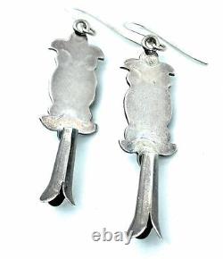 Old Pawn Vintage Sterling Silver & Turquoise Squash Blossom Dangle Earrings