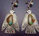 Old Style Vintage Navajo Sterling Silver & Turquoise Earrings Peyote Bird