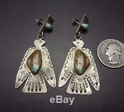 Old Style Vintage NAVAJO Sterling Silver & TURQUOISE EARRINGS Peyote Bird