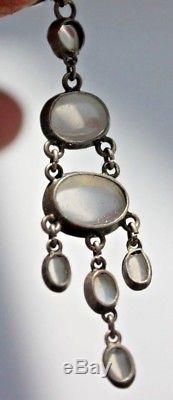 Old Vintage Antique Sterling Silver & Moonstone Tiered Dangle Pierced Earrings