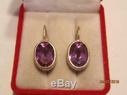 Old Vintage Russian USSR Gilt Sterling Silver 875 Earrings Natural Alexandrite