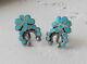 Old Vintage Zuni Sterling Silver Turquoise Inlay Earrings Screw Back Findings