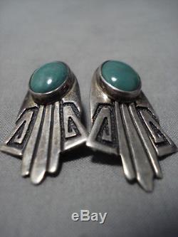 One Of The Best Vintage Navajo Thomas Singer Sterling Silver Turquoise Earrings