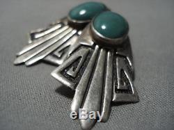 One Of The Best Vintage Navajo Thomas Singer Sterling Silver Turquoise Earrings