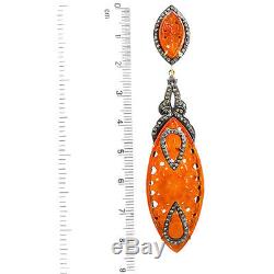 Onyx Carved Diamond Sterling Silver Gold Vintage Style Dangle Earrings Jewelry