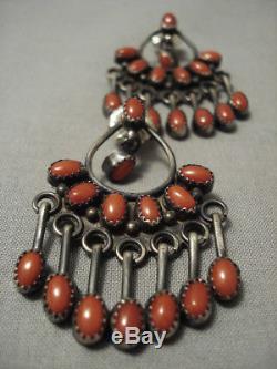 Opulent Vintage Navajo Domed Coral Sterling Silver Earrings