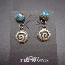 PETIT Vintage NAVAJO Sterling Silver OVERLAY & TURQUOISE Dangle EARRINGS Pierced