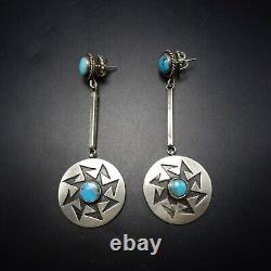 POWERFUL Vintage Sterling Silver Overlay TURQUOISE EARRINGS Drop Dangle Tabs
