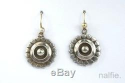 PRETTY ANTIQUE VICTORIAN PERIOD ENGLISH STERLING SILVER EARRINGS c1880