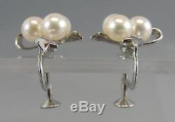 Pair Vintage MIKIMOTO Japanese Pearl & Sterling Silver Clip-on Earrings NR