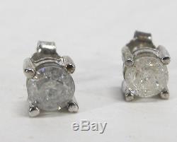 Pair of Fine Vintage Sterling Silver Round Cut Genuine Diamond Earrings NR yqz