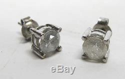 Pair of Fine Vintage Sterling Silver Round Cut Genuine Diamond Earrings NR yqz