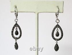 Pair of Vintage 2-Inch Marcasite & Sterling Silver Earrings/Boho/Hippie