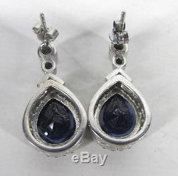 Pair of Vintage Italian Sterling Silver Pear Cut Genuine Sapphire Earrings yqz
