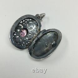 Pair of Vintage Sterling Silver Lockets Pink CZ Stones & Marcasites