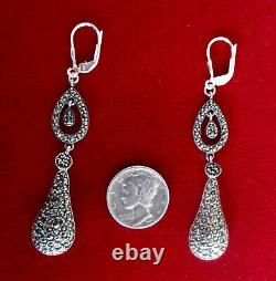 Pair of Vintage Sterling Silver & Marcasite Dangle Earrings/Boho/Hippie