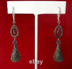 Pair of Vintage Sterling Silver & Marcasite Dangle Earrings/Boho/Hippie