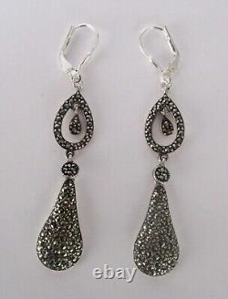 Pair of Vintage Sterling Silver & Marcasite Dangle Earrings/Boho/Hippie