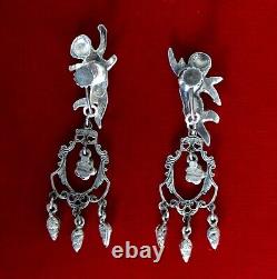 Pair of Vintage Sterling Silver and Crystal Cupid Screw Back Earrings/Boho