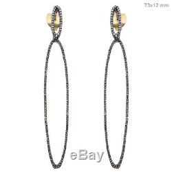 Pave Diamond 925 Sterling Silver Dangle Earrings 14 K Gold Vintage Style Jewelry