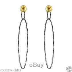 Pave Diamond 925 Sterling Silver Dangle Earrings 14 K Gold Vintage Style Jewelry