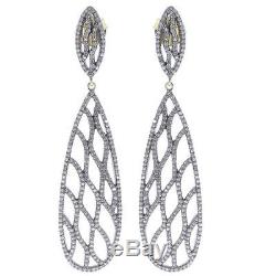 Pave Diamond 925 Sterling Silver Earrings Designer Vintage Look Filigree Jewelry