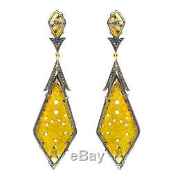 Pave Diamond Onyx Carving 14K Gold Earrings Sterling Silver Vintage Look Jewelry