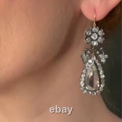 Pear Floral Design Vintage Dangle Earrings 925 Sterling Silver Women Jewellery