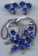 Pennino Vintage Sterling Silver Blue Glass And Rhinestone Pin & Earrings Set
