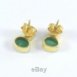 Polki Diamond Emerald Stud Earrings 925 Sterling Silver Vintage Jewelry VE335