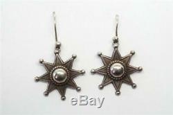 Pretty Little Antique English Sterling Silver Star Earrings