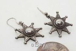 Pretty Little Antique English Sterling Silver Star Earrings