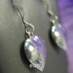 Puffy Heart Vintage 1 Dangling 0.925 Sterling Silver Wire Earrings