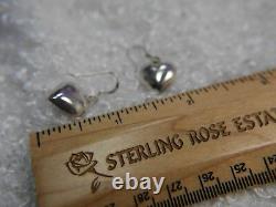 Puffy Heart Vintage 1 Dangling 0.925 Sterling Silver Wire Earrings