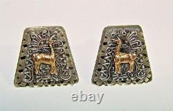 Puruvian Sterling Silver 18k Yellow Gold Screw Back Vintage Llama Earrings