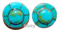RARE PAIR of ANTIQUE Native American ZUNI Sterling Silver TURQUOISE EARRINGS