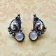 Rare Vintage Cini Sterling Silver Clip-on Earrings Withmoonstones