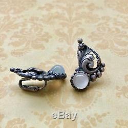 RARE VINTAGE CINI STERLING SILVER CLIP-ON EARRINGS WithMOONSTONES