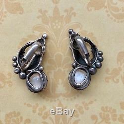 RARE VINTAGE CINI STERLING SILVER CLIP-ON EARRINGS WithMOONSTONES