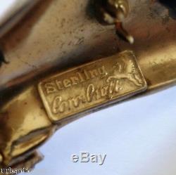 Rare Vintage Coro Craft Sterling Silver Enamel Rhinestone Hand Brooch & Earrings