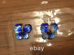 RARE Vintage David Andersen 925 Sterling Gold Blue Floral Flower Earrings #C54