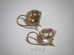 RARE Vintage Natural Rock Crystal Earrings USSR Russian Sterling Silver 875 Gilt